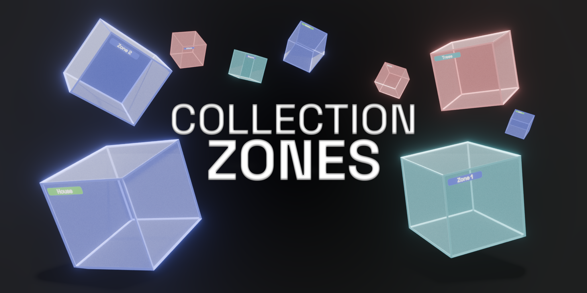 Collection Zones — glowing 3D zone boxes in Blender